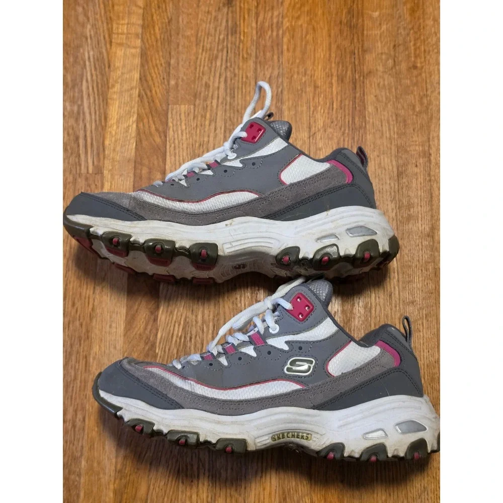 Skechers DLites Grey White Pink Memory Foam Sneakers 11942 Womens Size 8